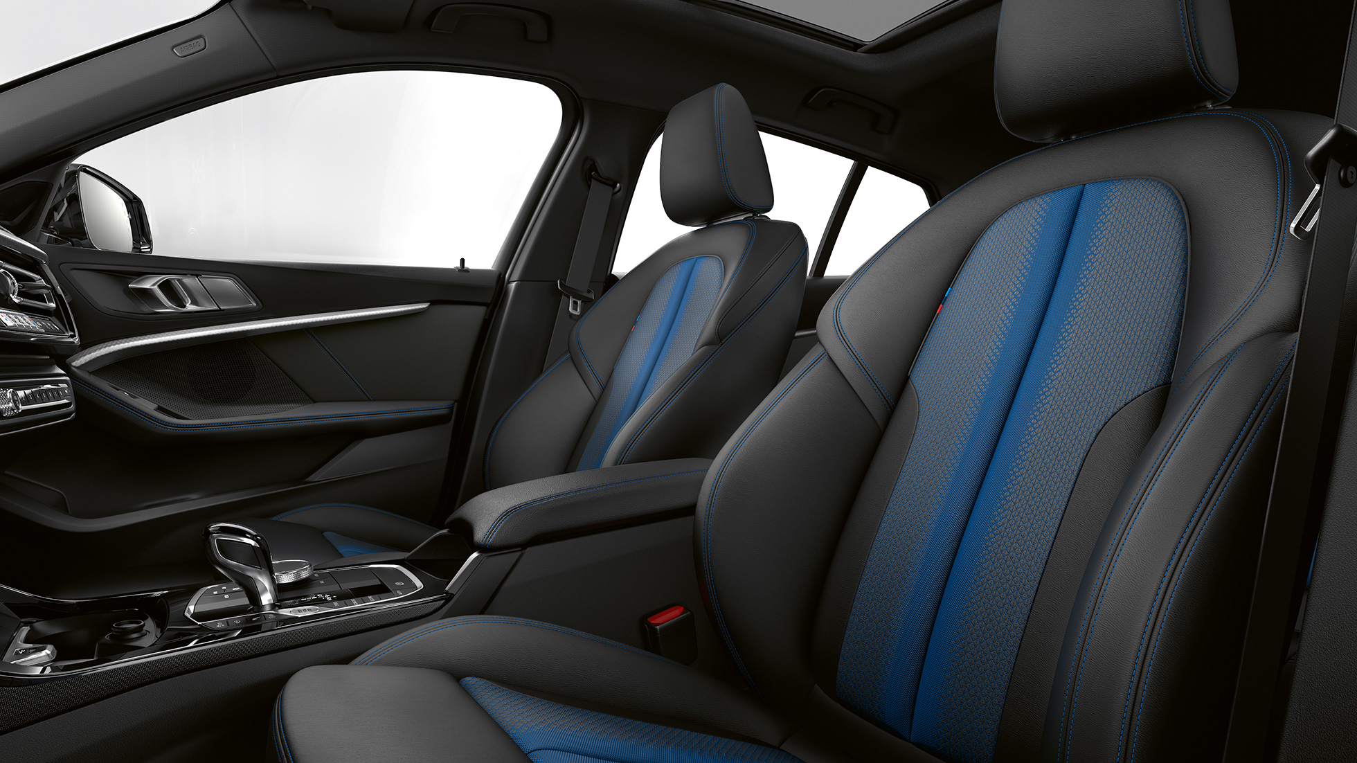 M sportstoelen. BMW 1 Serie model M Sport, interieur met M sportstoelen.