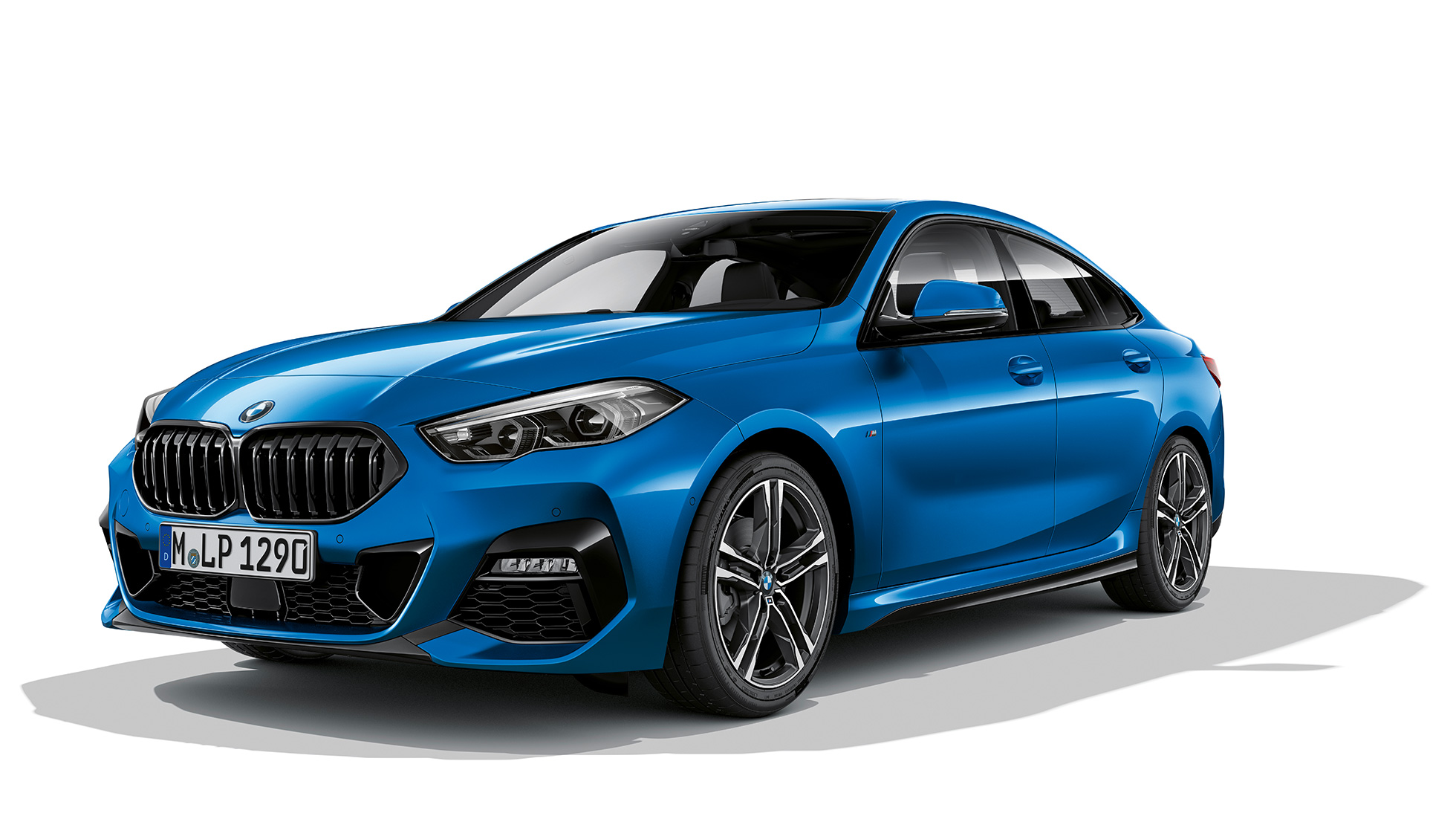 Lichtmetalen M wielen BMW 2 Serie Gran Coupé Model M Sport Lichtmetalen M wielen BMW 2 Serie Gran Coupé Model M Sport Misano Blau metallic F44 driekwart vooraanzicht