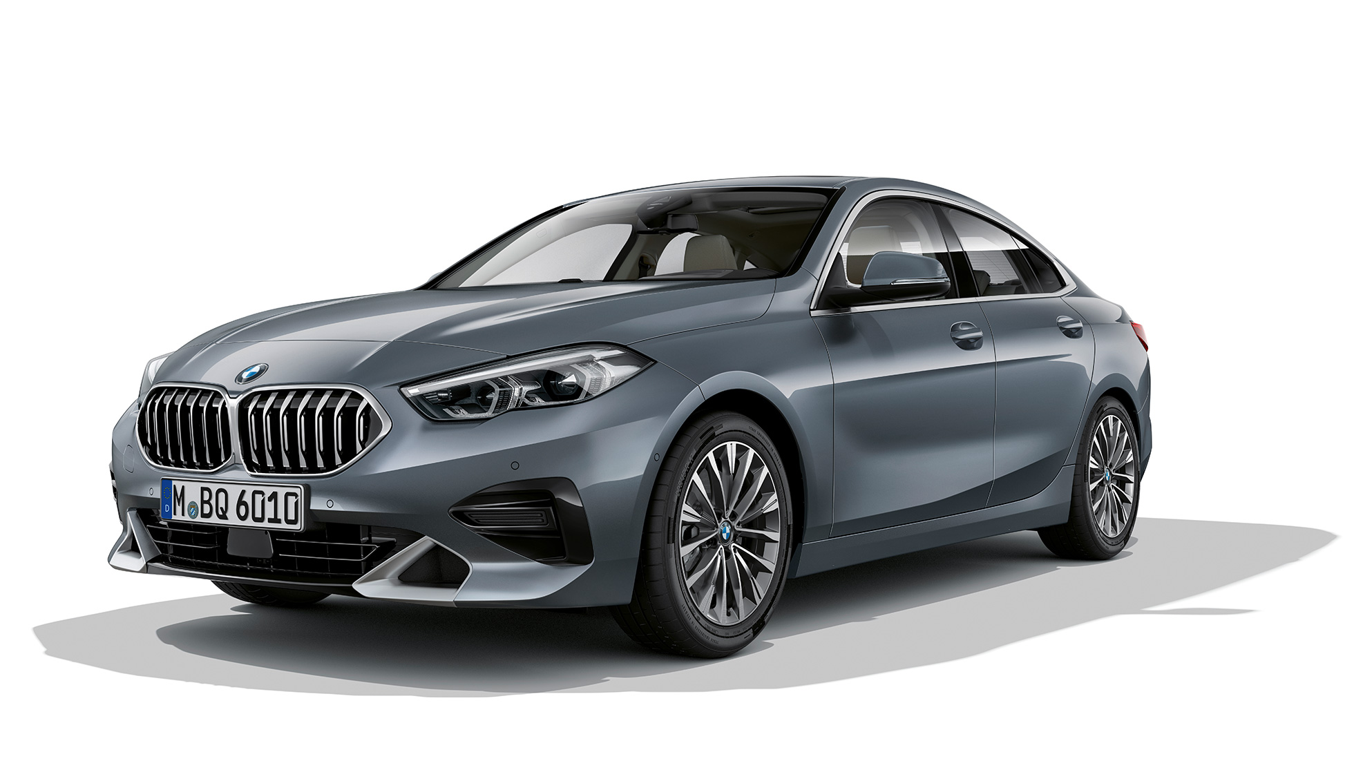 BMW nierengrille BMW 2 Serie Gran Coupé Model Luxury Line BMW nierengrille BMW 2 Serie Gran Coupé Model Luxury Line Storm Bay metallic F44 driekwart vooraanzicht