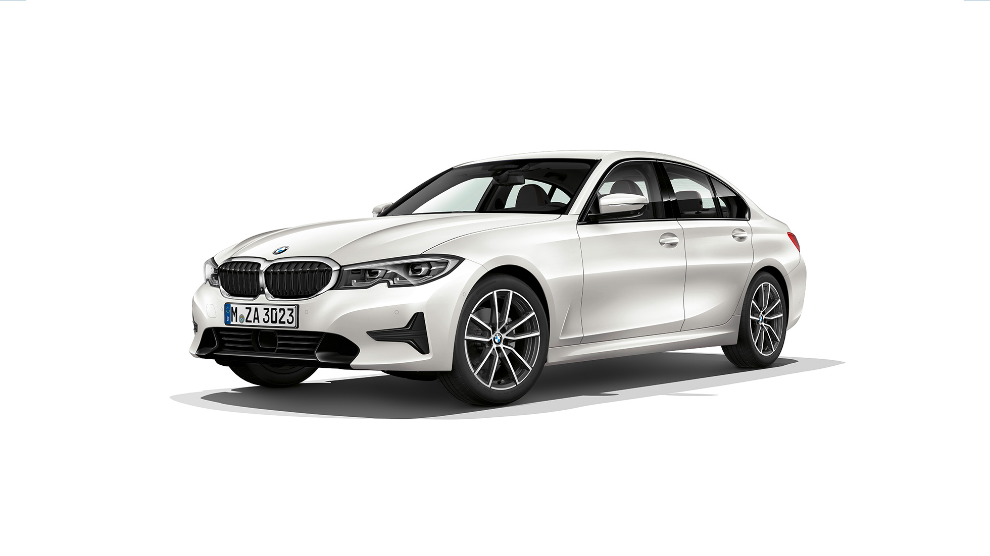 BMW 3 Serie Sedan, Model Sport Line Zijaanzicht van een stilstaande BMW 3 Serie Sedan als Model Sport Line