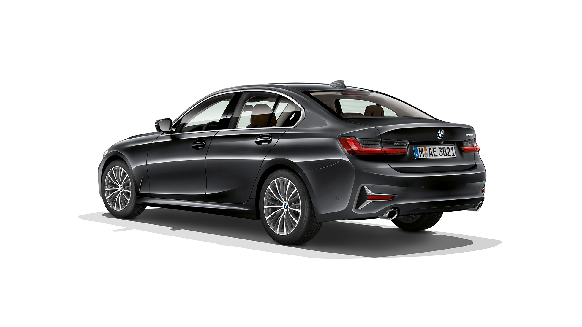 BMW 3 Serie Sedan, achterzijde Model Luxury Line Driekwart achteraanzicht van de BMW 3 Serie Sedan met de uitrusting van Model Luxury Line