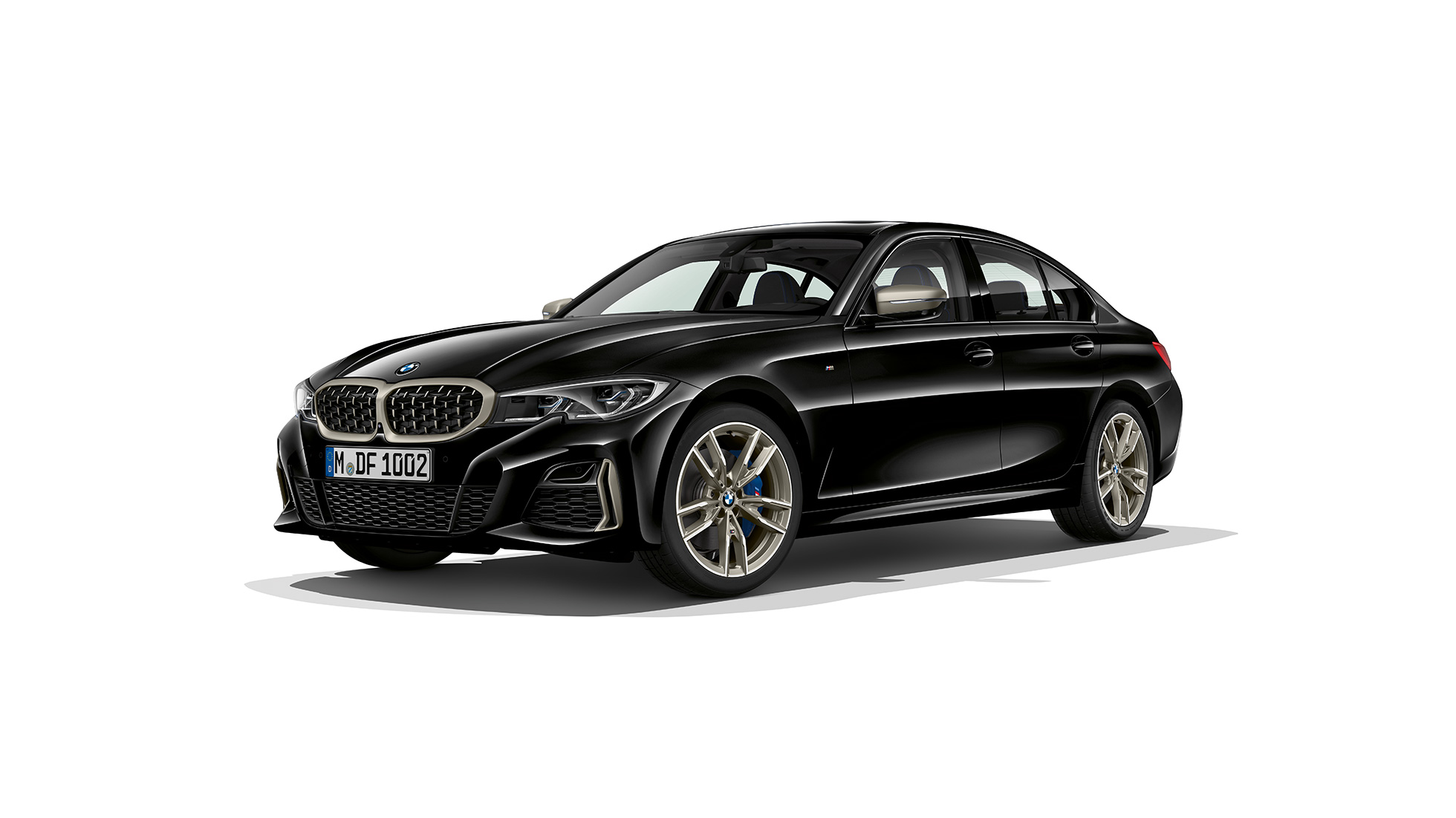 BMW 3 Serie Sedan, BMW M340i xDrive Zijaanzicht van een stilstaande BMW 3 Serie Sedan als M340i xDrive.