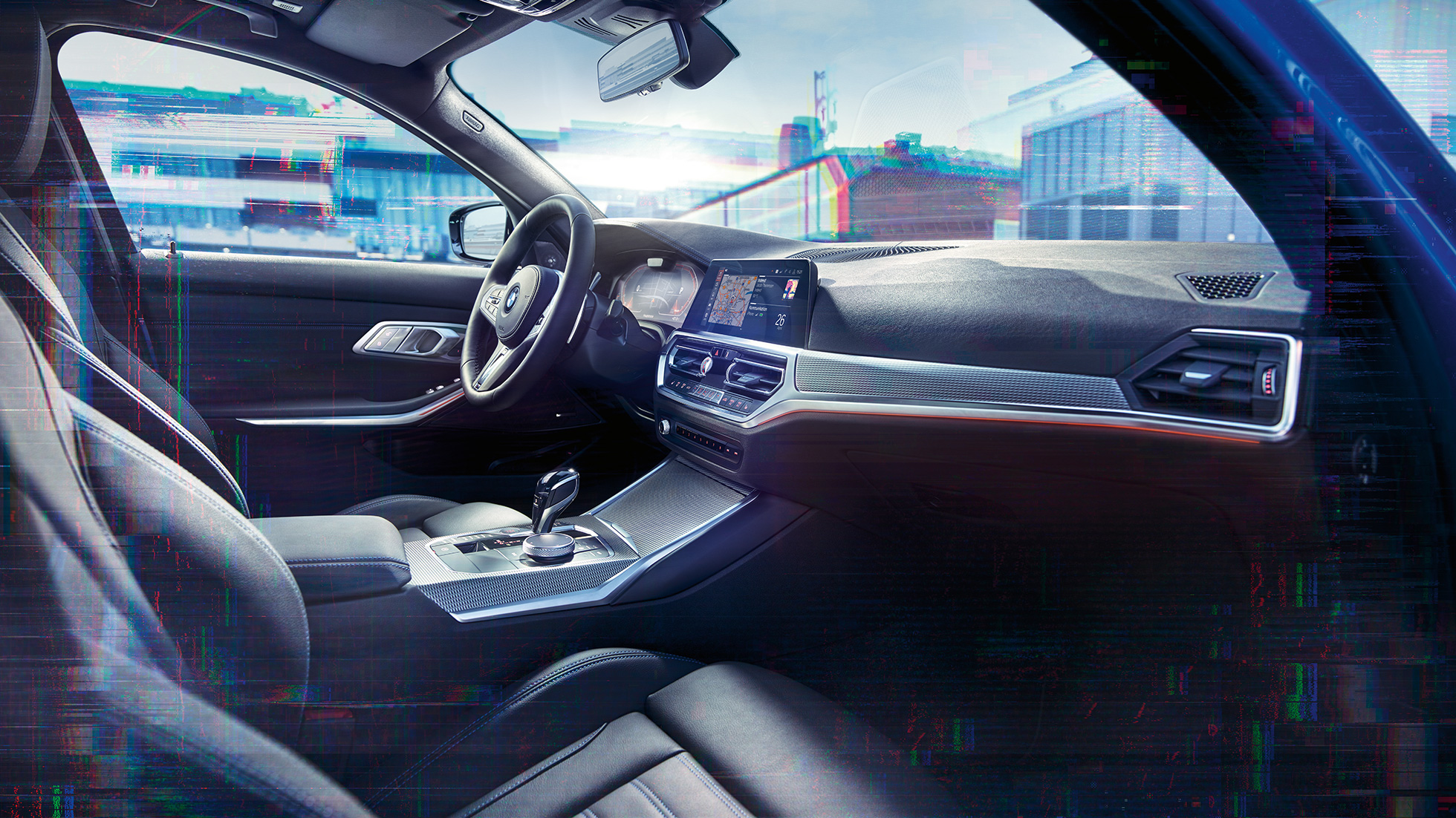 BMW 3 Serie Sedan, BMW Live Cockpit Professional Close-up van het interieur van de BMW 3 Serie Sedan met BMW Live Cockpit Professional