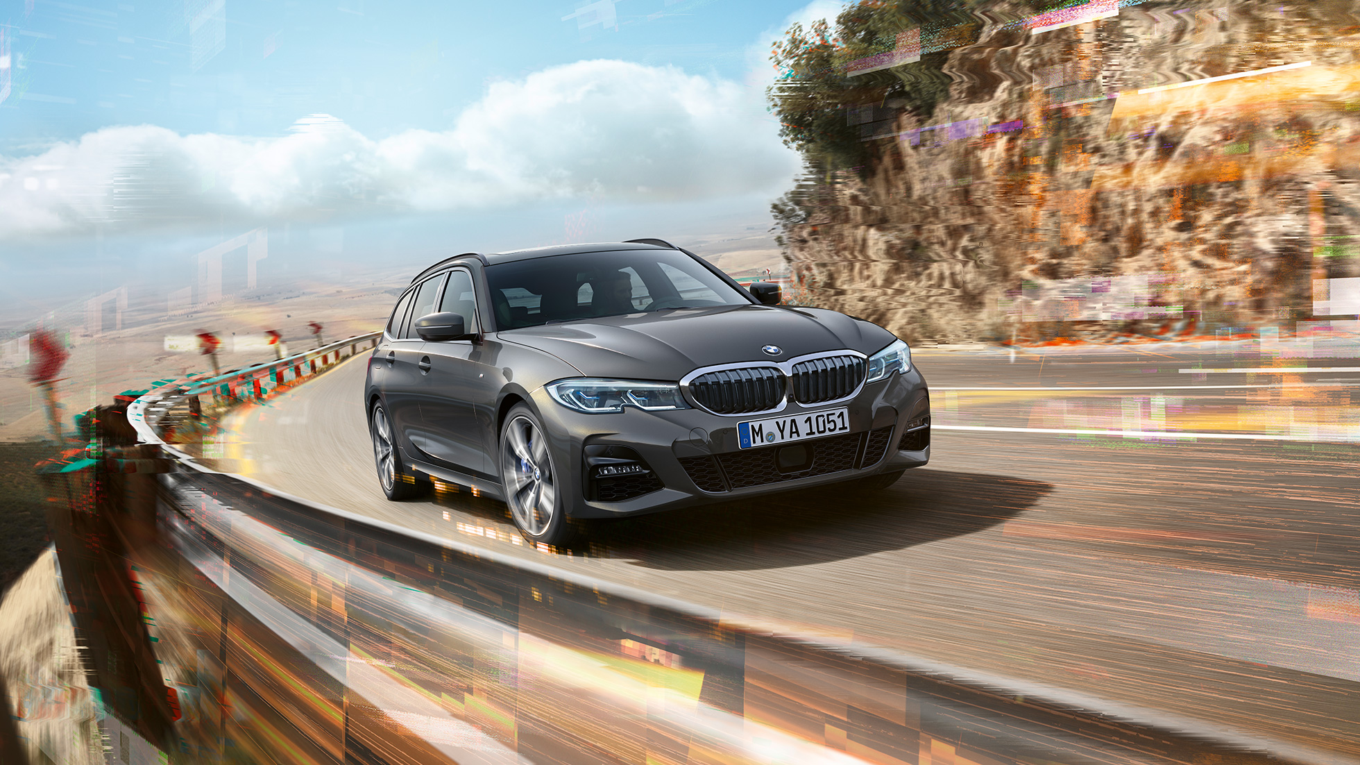 BMW 3 Serie Touring, driekwart vooraanzicht design BMW 3 Serie Touring, driekwart vooraanzicht op brug
