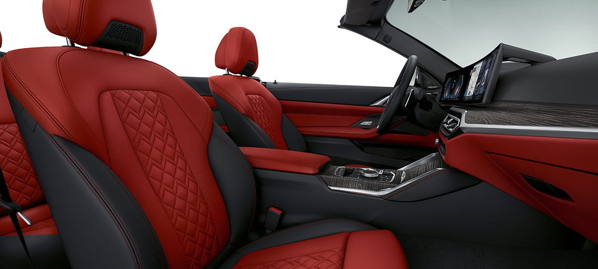 BMW Individual vollederuitrusting Merino Fionarot/Schwarz BMW 4 Serie Cabrio Individual G23 interieur BMW Individual vollederuitrusting Merino Fionarot/Schwarz BMW 4 Serie Cabrio Individual G23 interieur cockpit