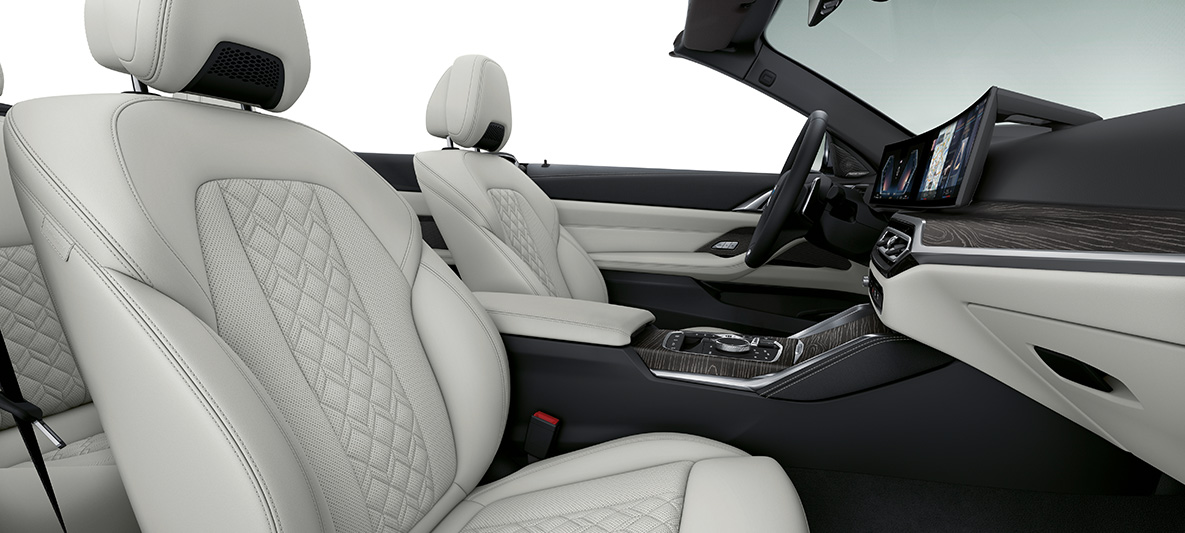 BMW Individual vollederuitrusting Elfenbeinweiß BMW 4 Serie Cabrio Individual G23 interieur BMW Individual vollederuitrusting Merino Elfenbeinweiß BMW 4 Serie Cabrio Individual G23 interieur