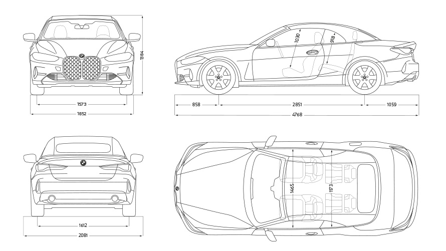 BMW 4 Serie Cabrio G23 technische gegevens schets BMW 4 Serie Cabrio G23 technische gegevens schets