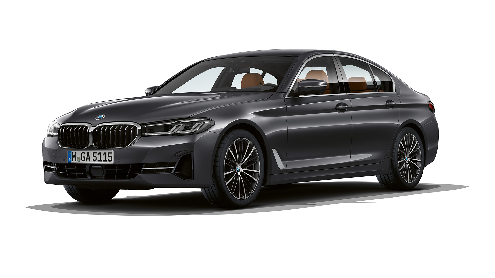 BMW 5 Serie Sedan G30 Standaarduitvoering BMW 5 Serie Sedan 540i G30 Standaarduitvoering in Sophistograu driekwart vooraanzicht