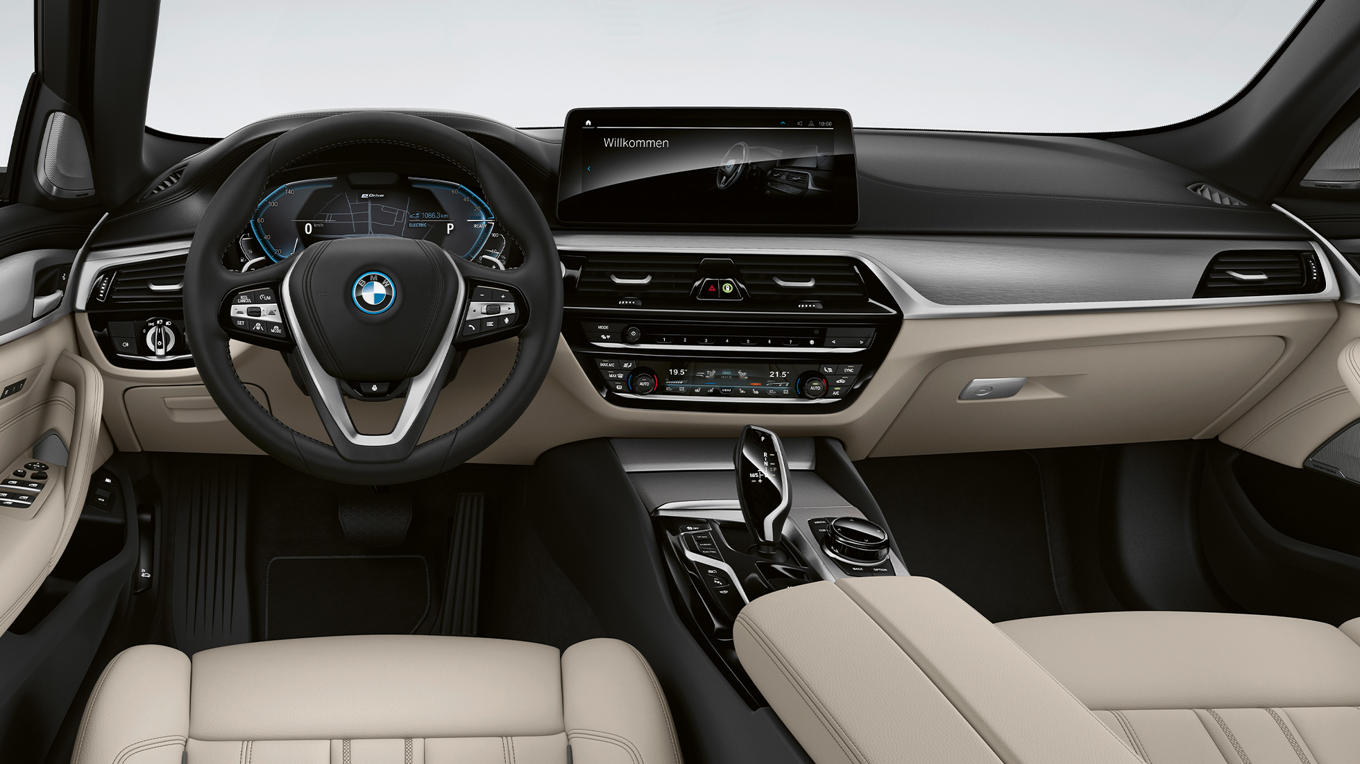 Cockpit BMW 5 Serie Touring G31 Cockpit BMW 5 Serie Touring 530i G31 leder Dakota Elfenbeinweiß met exclusieve stiknaad met bies in contrastkleur interieur