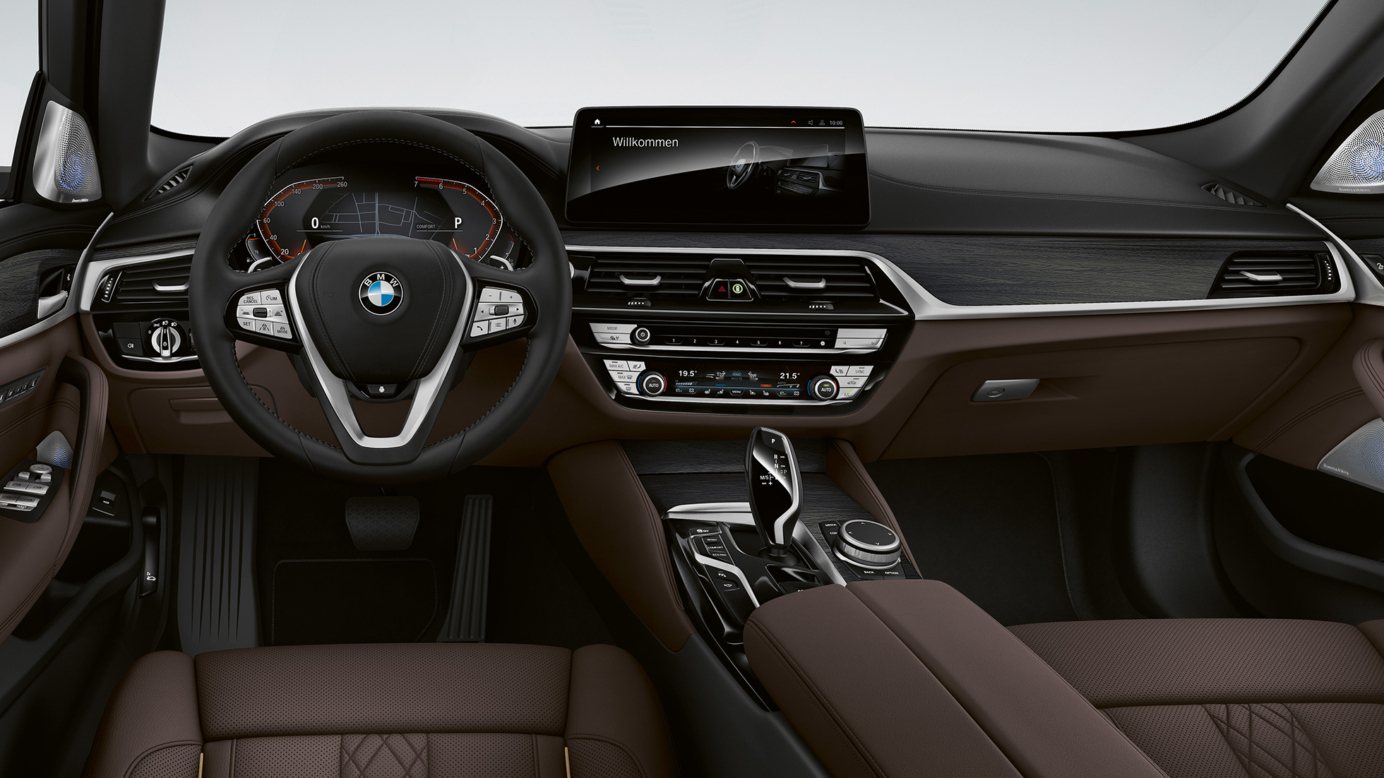 Cockpit BMW 5 Serie Touring G31 Luxury Line Cockpit BMW 5 Serie Touring 530i G31 Luxury Line exclusieve lederuitrusting Nappa Mokka met exclusieve stiknaad met bies in contrastkleur interieur