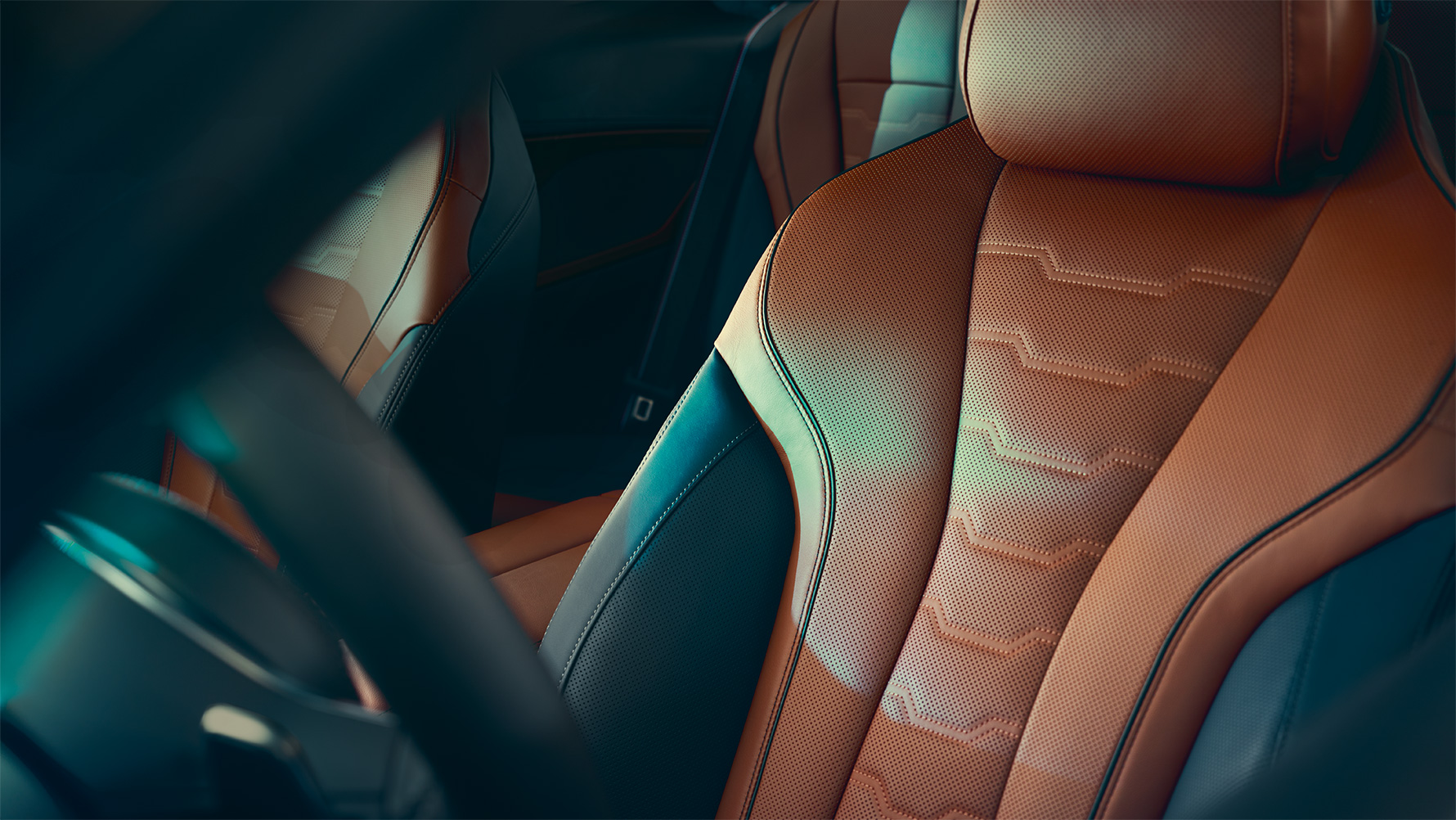 BMW 8 Serie Coupé multifunctionele stoel Close-up van multifunctionele stoel met bekleding in leder Merino van de BMW 8 Serie Coupé.