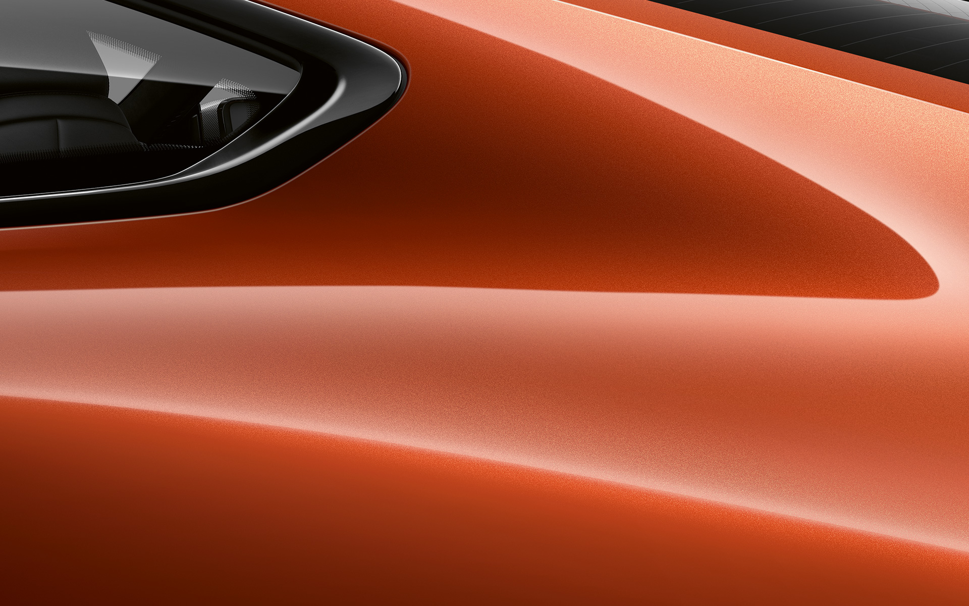 BMW 8 Serie Coupé, close-up C-stijl Close-up van de C-stijl van de BMW 8 Serie Coupé in Sunset Orange metallic.