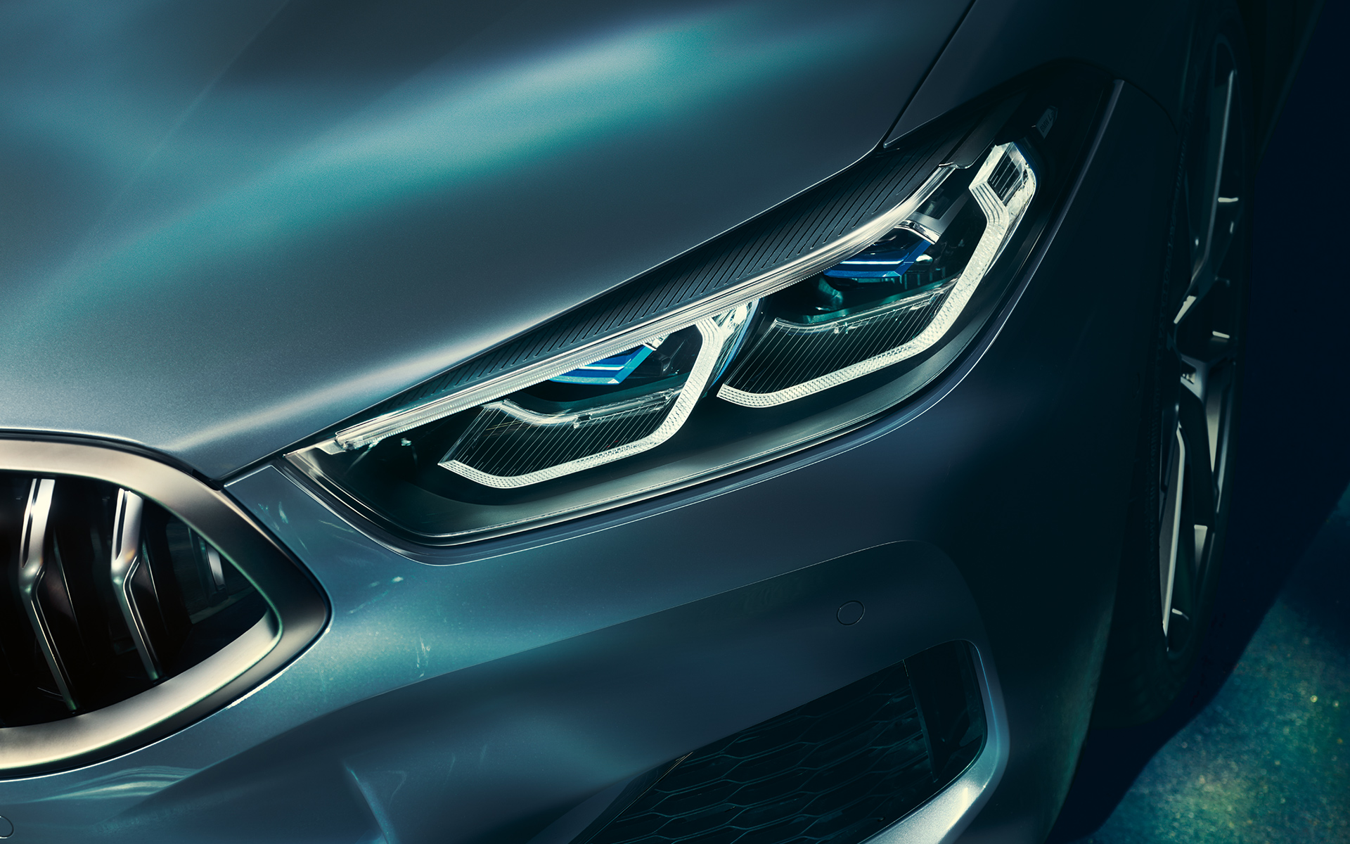 BMW 8 Serie Coupé, laserlicht Close-up van het laserlicht van de BMW 8 Serie Coupé.