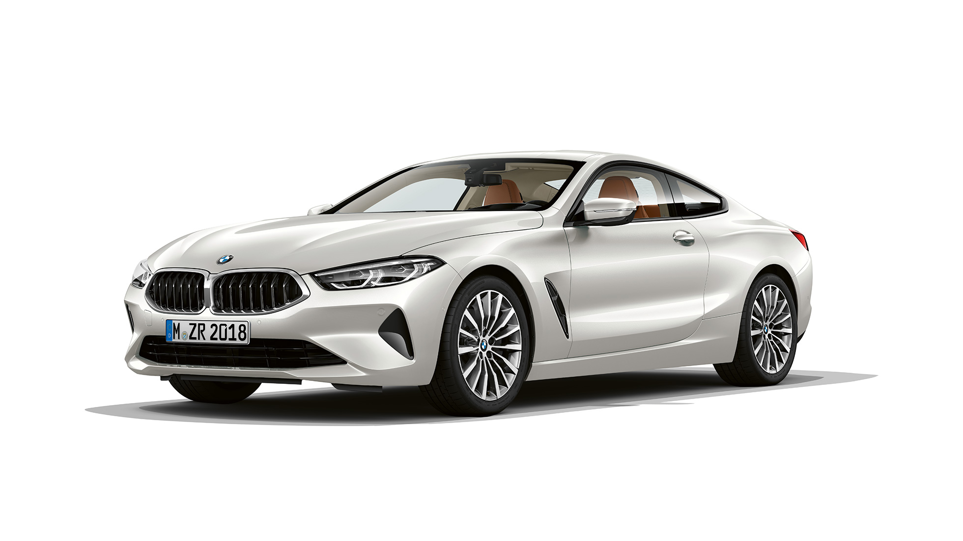BMW 8 Serie Coupé, driekwart vooraanzicht BMW 8 Serie Coupé, Mineralweiß metallic, driekwart vooraanzicht
