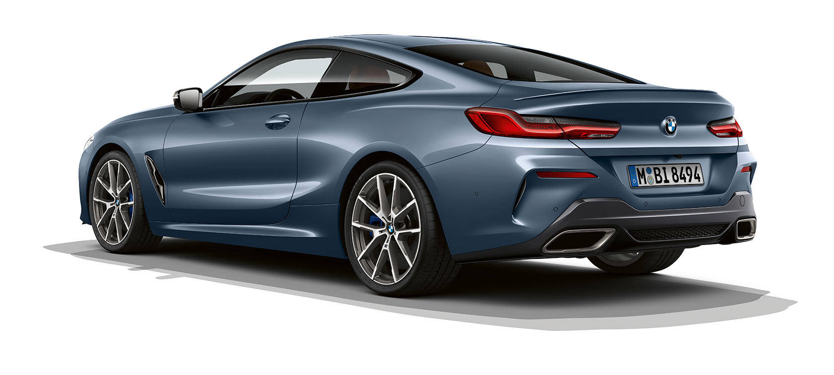 BMW 8 Serie Coupé, Barcelona Blau metallic BMW 8 Serie Coupé, Barcelona Blau metallic, driekwart achteraanzicht