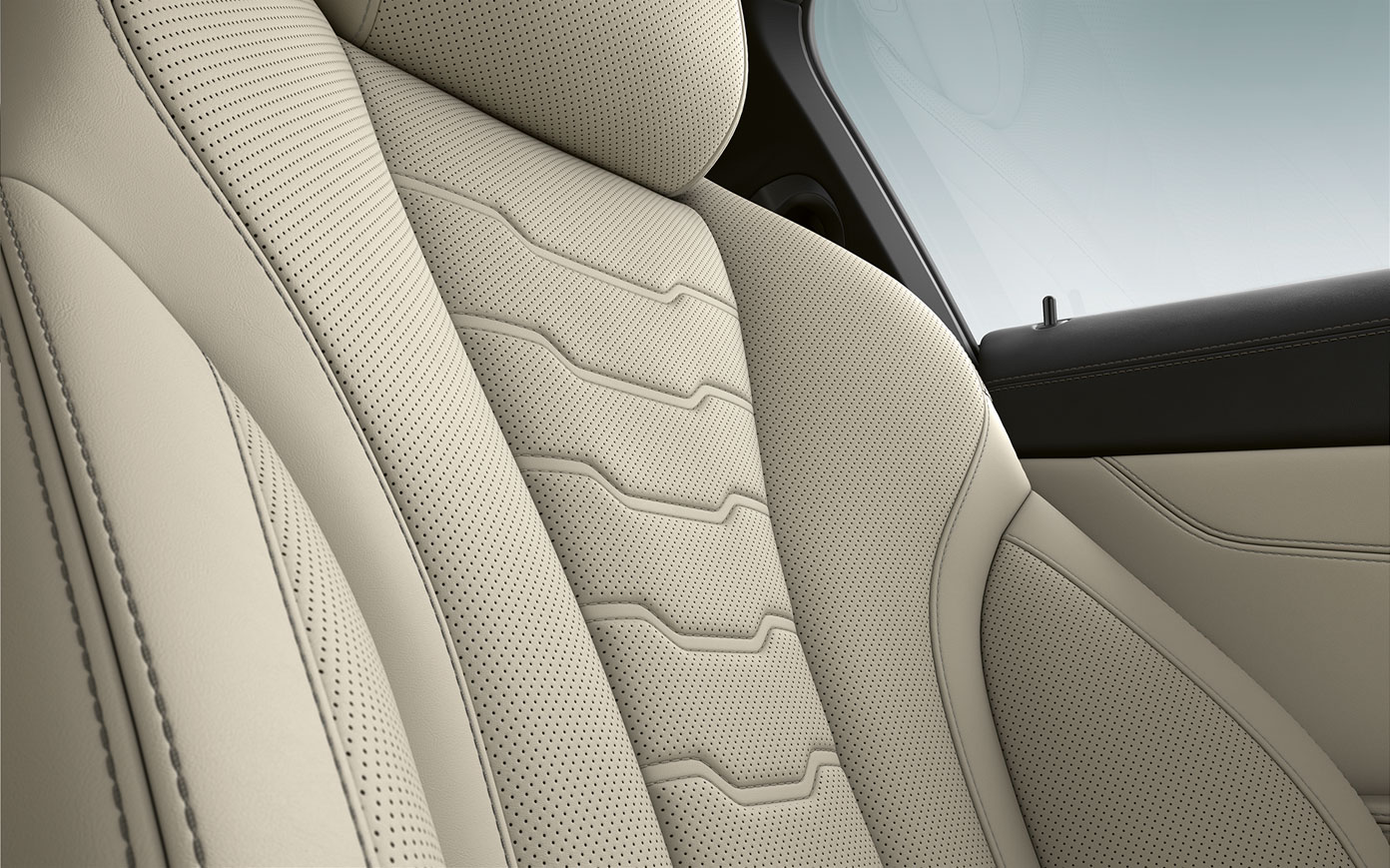 BMW 8 Serie Coupé, bekleding Close-up van de bekleding en siernaden van de BMW 8 Serie Coupé