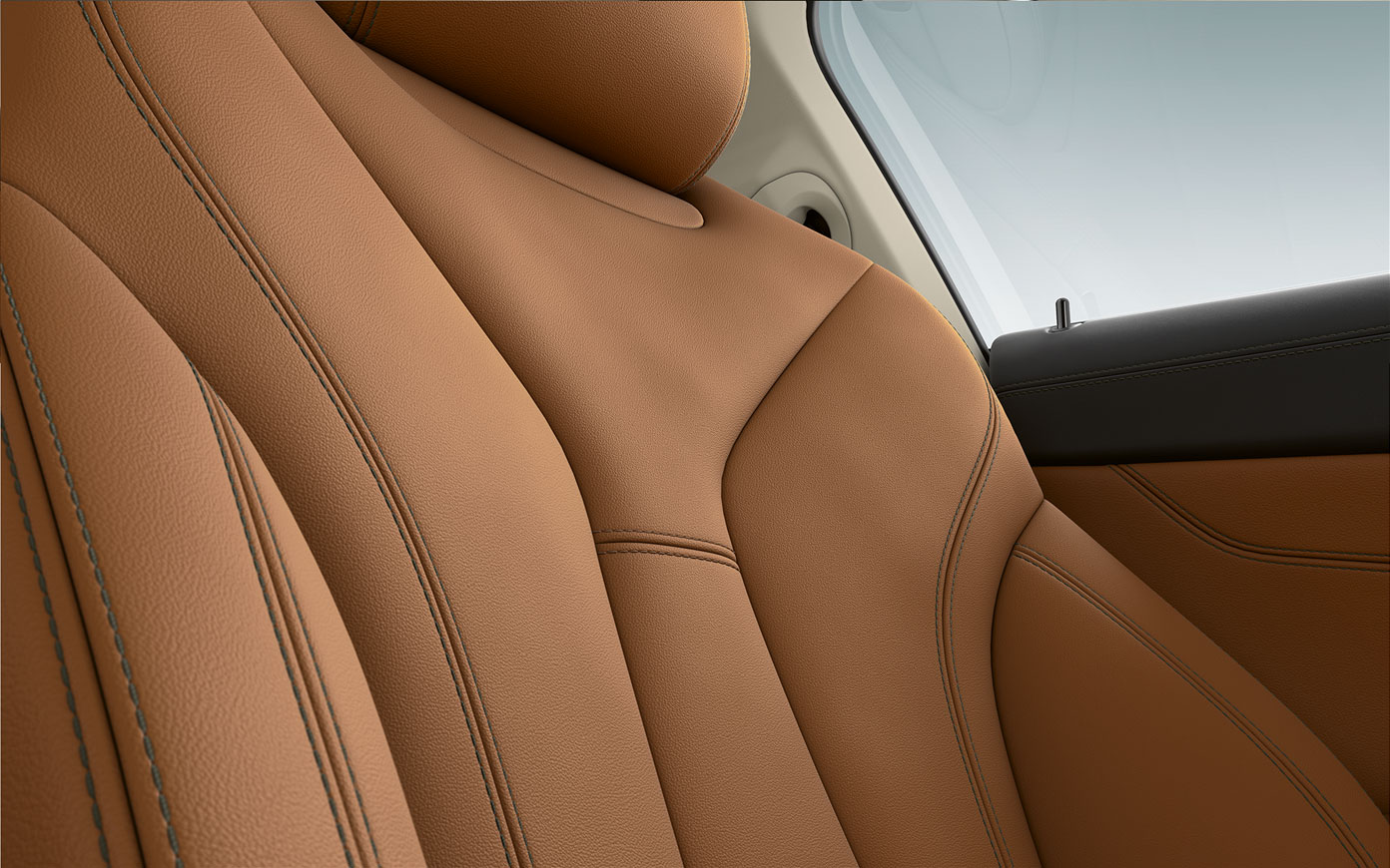 BMW 8 Serie Coupé, bekleding Close-up van de bekleding en siernaden van de BMW 8 Serie Coupé