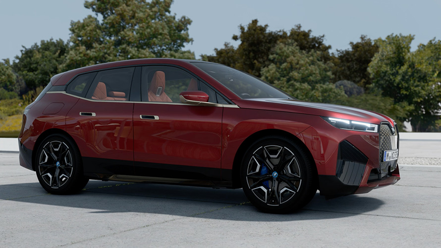 BMW iX i20 elektrische SUV exterieur Aventurinrot BMW iX i20 elektrische SUV exterieur Aventurinrot