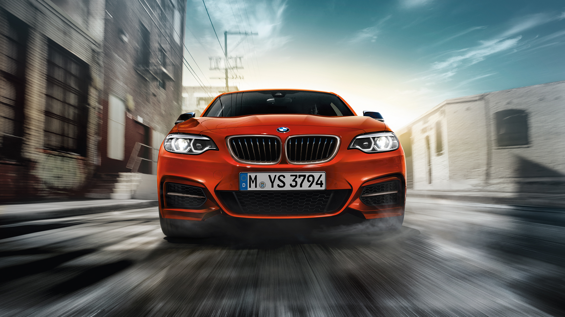 Design voorzijde BMW M240i Coupé Design voorzijde BMW M240i Coupé F22 2017 Sunset Orange metallic vooraanzicht