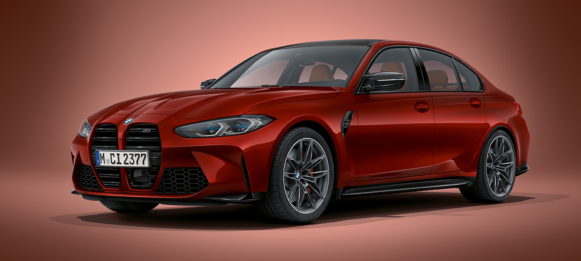 BMW Individual Dravitgrau metallic BMW M3 Sedan G80 BMW M3 Sedan BMW Individual Dravitgrau metallic G80 driekwart vooraanzicht stilstaand