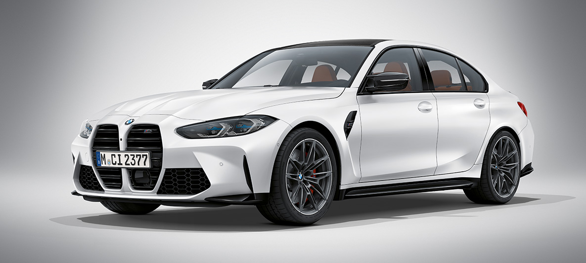 BMW Individual Frozen Orange metallic BMW M3 Sedan G80 BMW M3 Sedan BMW Individual Frozen Orange metallic G80 driekwart vooraanzicht stilstaand