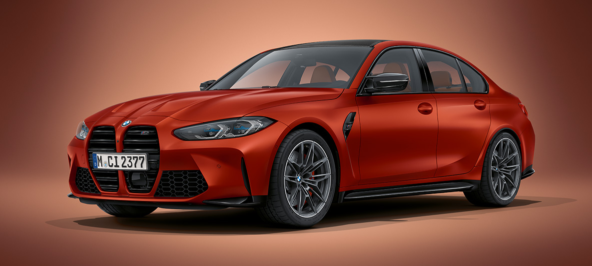 BMW Individual Frozen Black metallic BMW M3 Sedan G80 BMW M3 Sedan BMW Individual Frozen Black metallic G80 driekwart vooraanzicht stilstaand