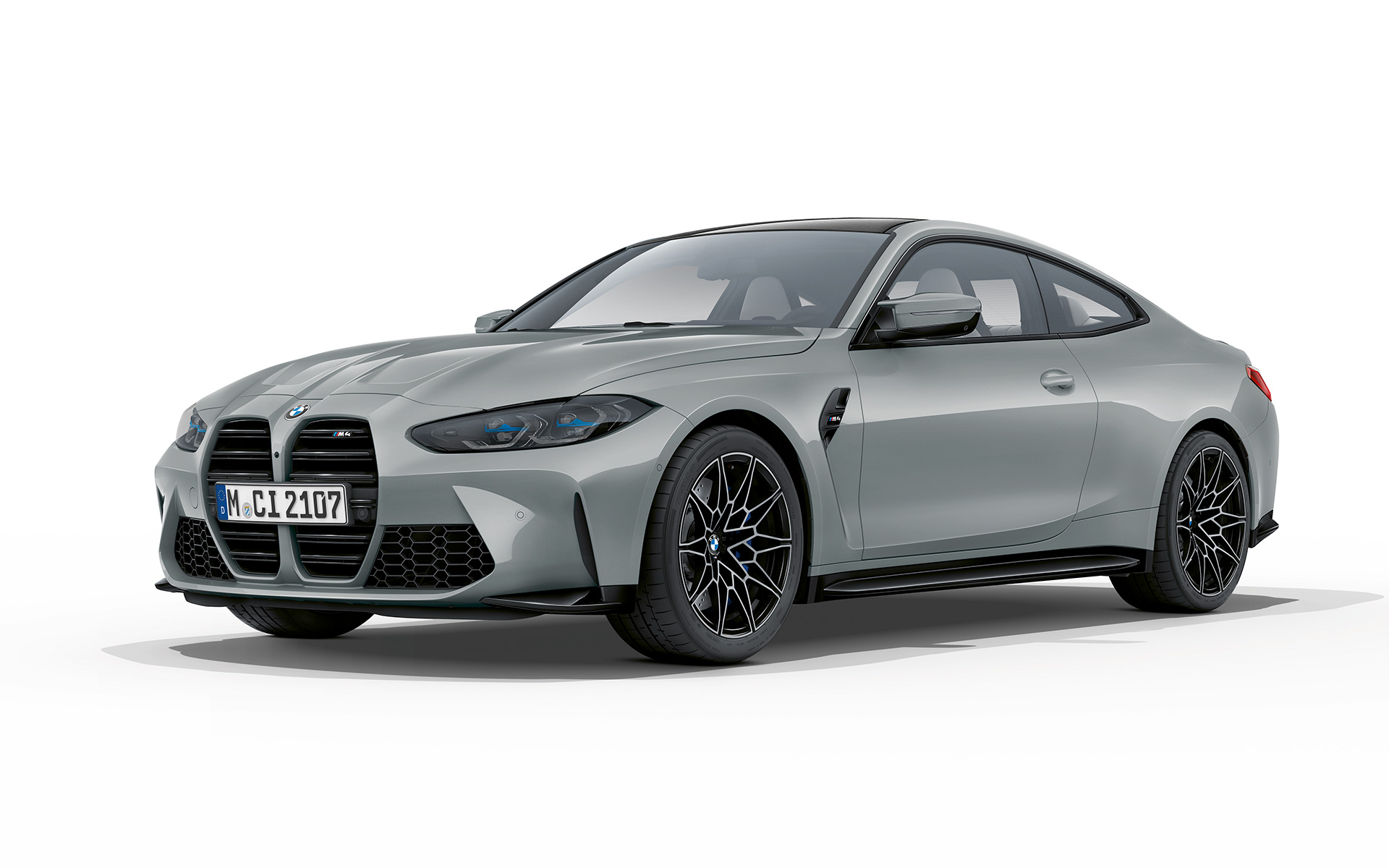 BMW M4 Coupé G82 Brooklyn Grau metallic driekwart vooraanzicht