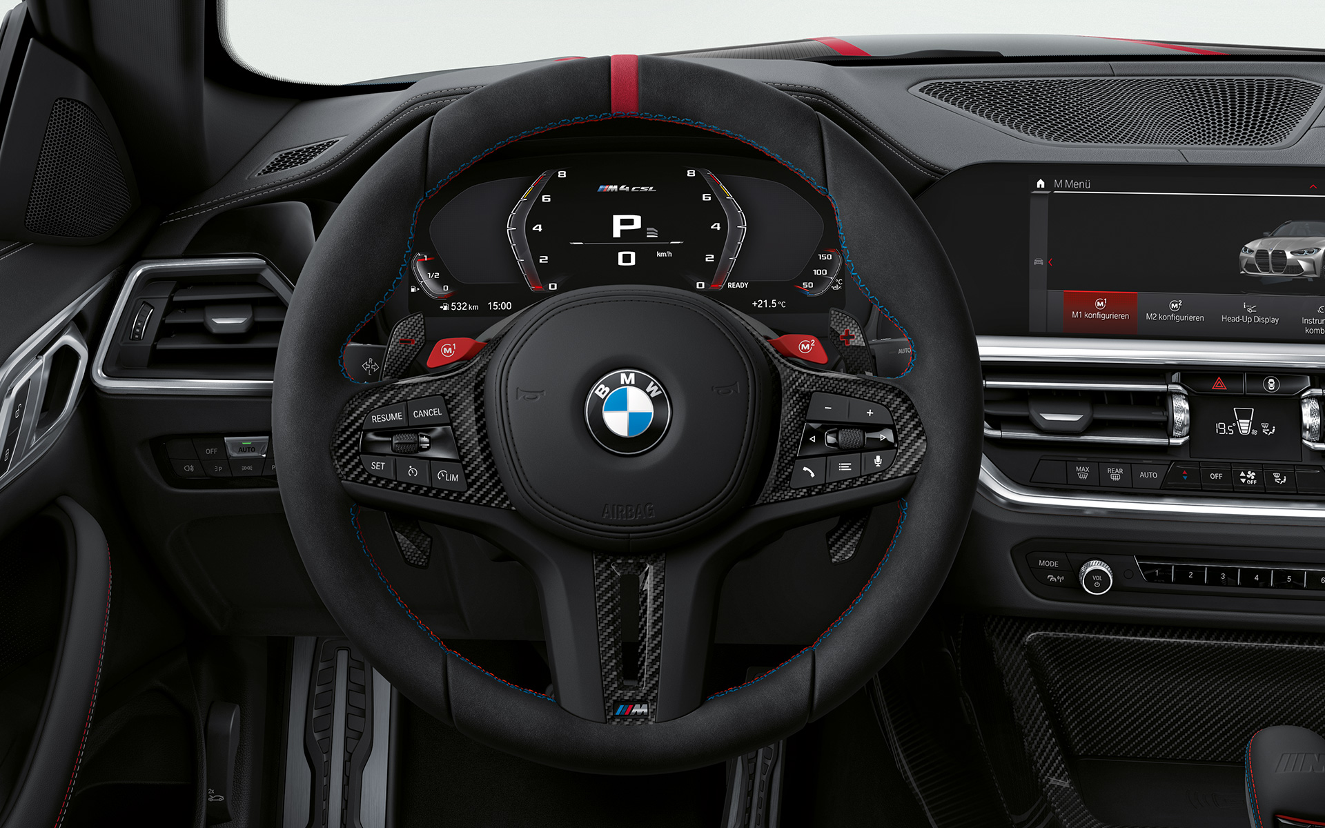 Met Alcantara bekleed M Sportstuurwiel BMW M4 CSL G82 BMW M4 CSL G82 interieur met Alcantara bekleed M Sportstuurwiel