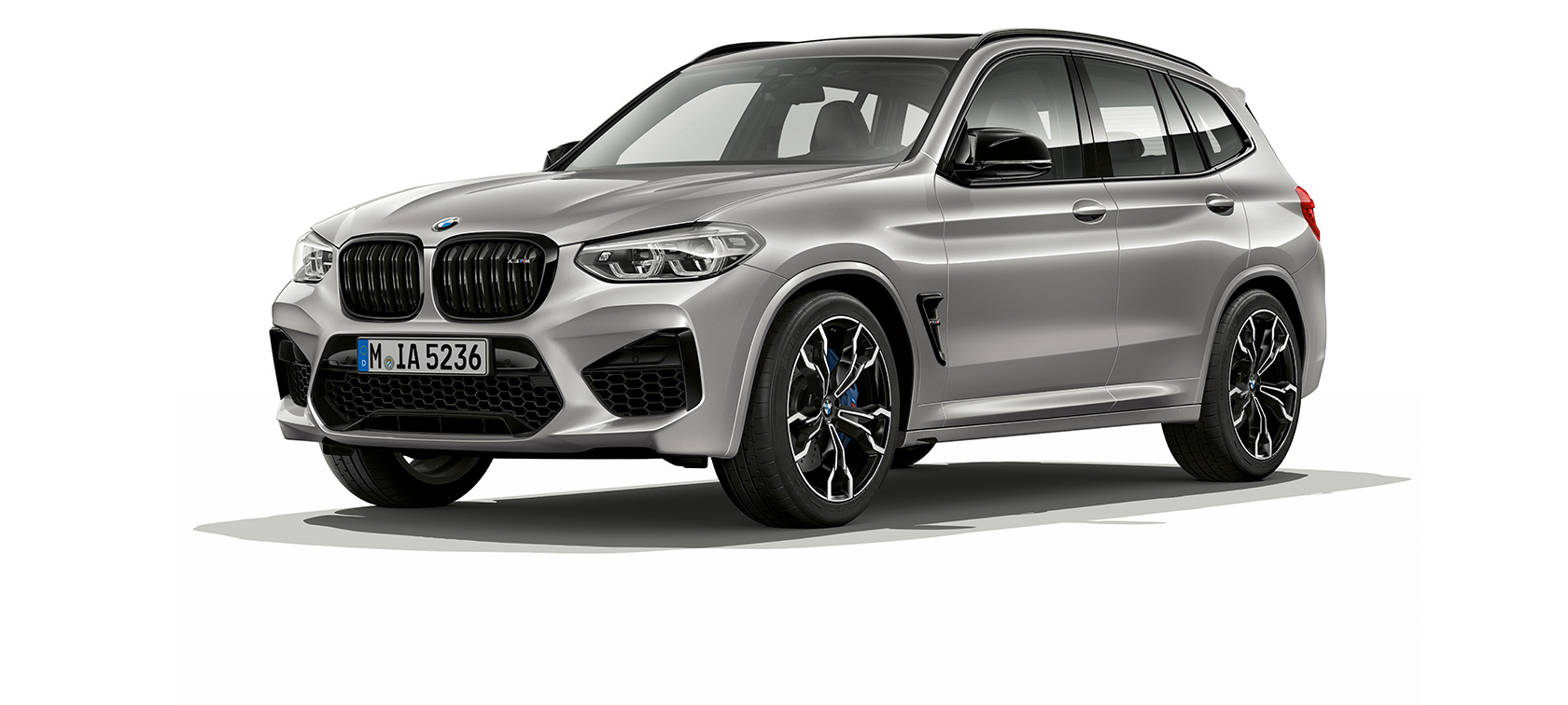 BMW X3 M Competition, driekwart vooraanzicht. BMW X3 M Competition in Donington Grau metallic, exterieur, driekwart vooraanzicht.