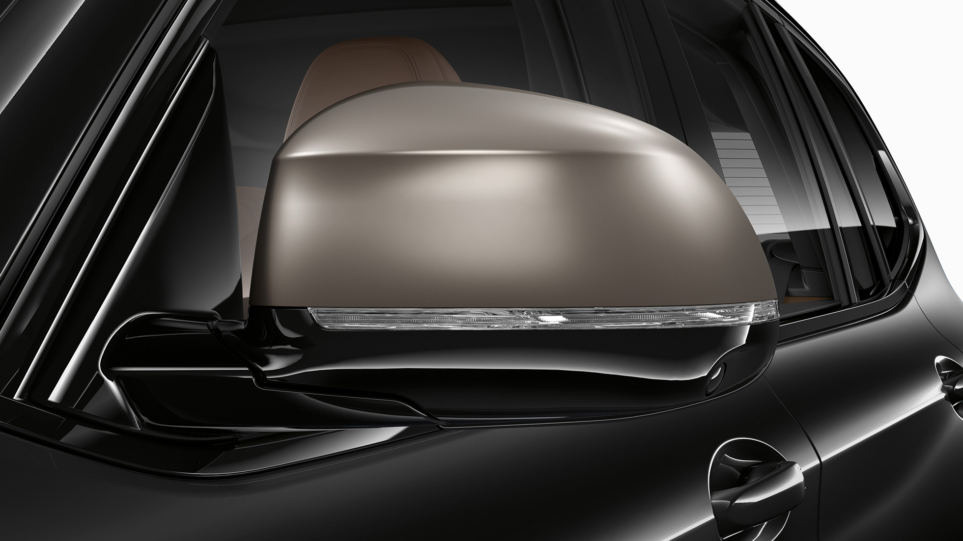 BMW X3 M40i en BMW X3 M40d, spiegelkappen BMW X3 M40i en BMW X3 M40d in Saphir schwarz metallic, exterieur, gegalvaniseerde spiegelkappen in Cerium Grey.