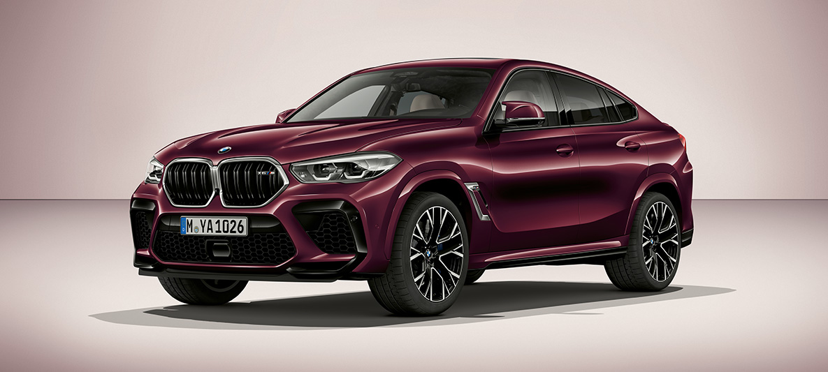 BMW X6 M in BMW Individual Ametrin metallic BMW X6 M F96 2020 Ametrin metallic driekwart zijaanzicht