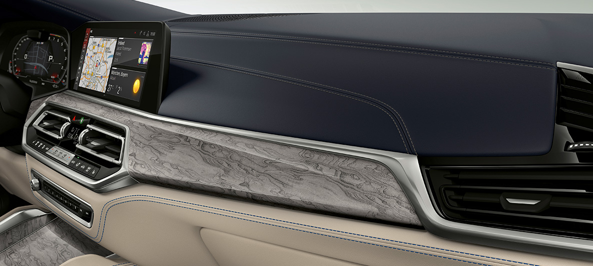 BMW X6 M Individual F96 2020 interieur BMW X6 M F96 2020 Individual interieurlijsten Esche Maser Silbergrau hoogglans