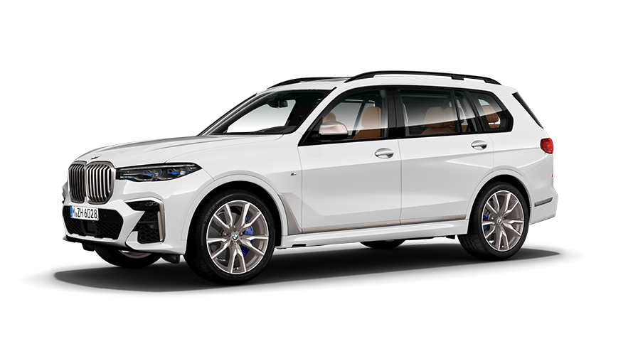 BMW X7 M50i, achteraanzicht BMW X7 M50i in Mineralweiß, G07, achteraanzicht op snelweg