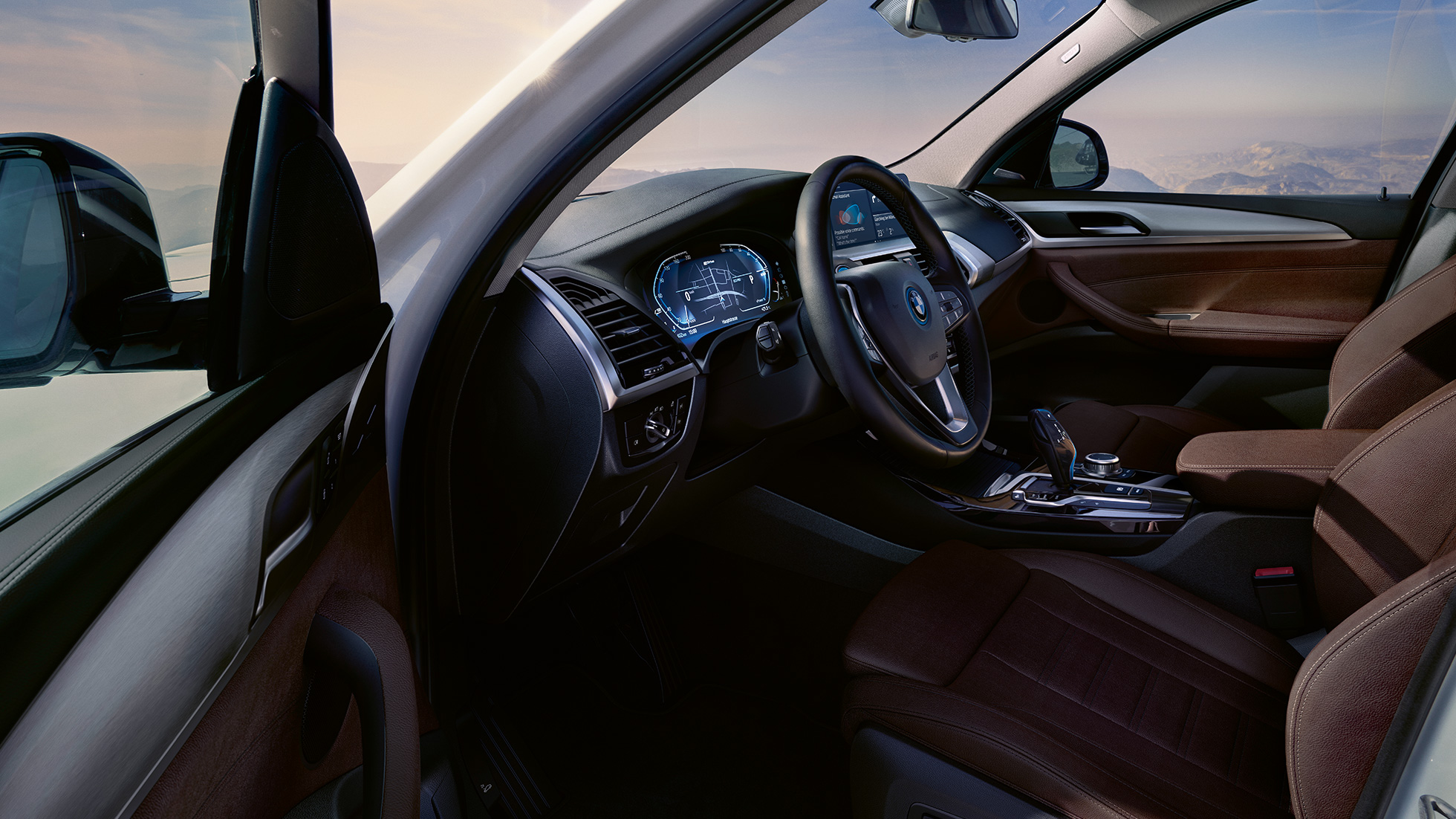 Cockpit BMW iX3 G08 met geopend portier Cockpit BMW iX3 G08 Mineralweiß metallic geopend portier