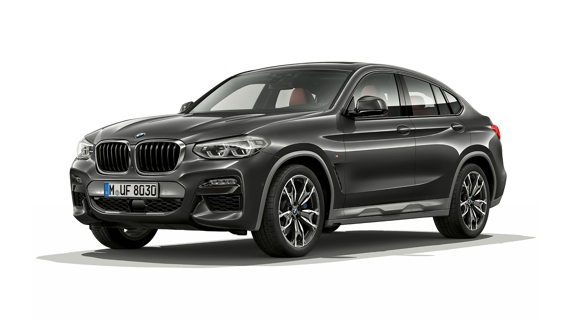 Driekwart vooraanzicht BMW X4 Model M Sport X BMW X4 xDrive30i Model M Sport X G02 2018 Sophistograu Brillanteffekt driekwart vooraanzicht