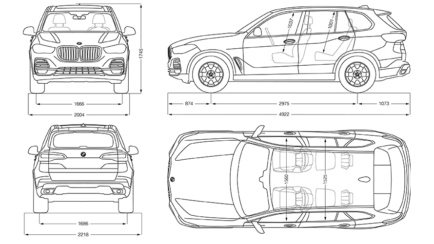 Schets BMW X5 afmetingen Schets BMW X5 afmetingen