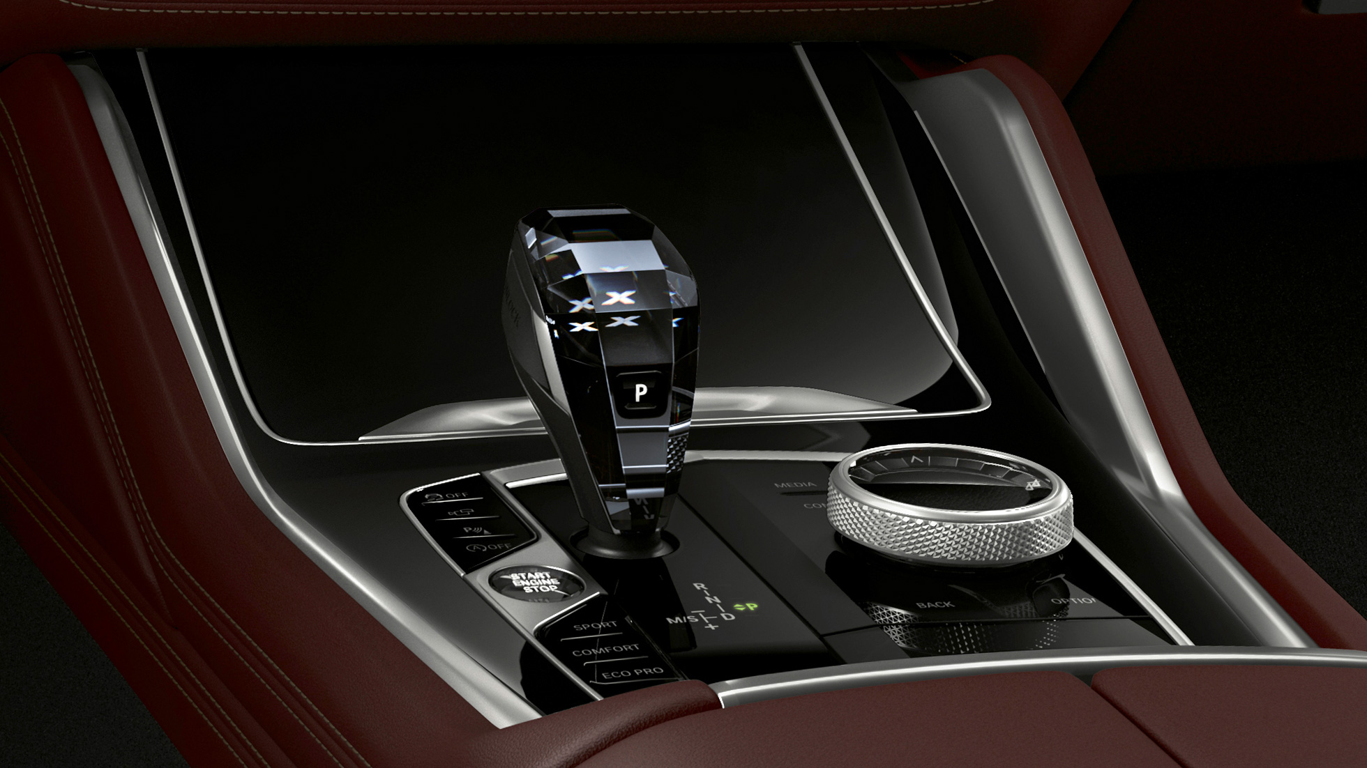BMW X6 met BMW Individual, middenconsole BMW X6 interieur met BMW Individual met focus op middenconsole
