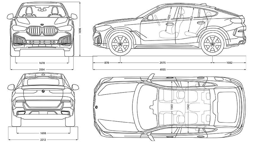 BMW X6 Coupé G06 technische gegevens schets BMW X6 Coupé G06 technische gegevens schets