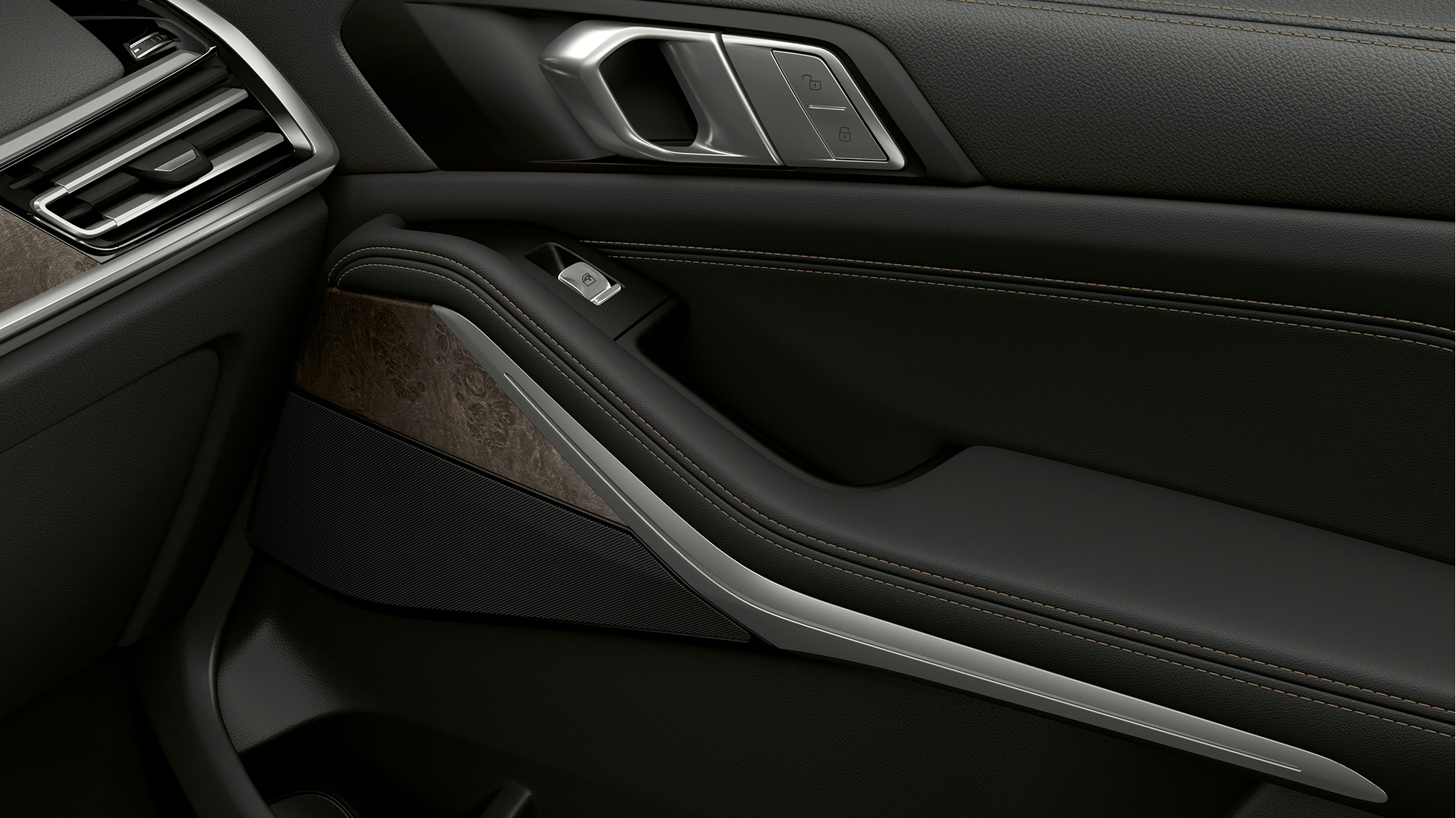 BMW X7, portierbekleding Close-up van de portierbekleding van de BMW X7