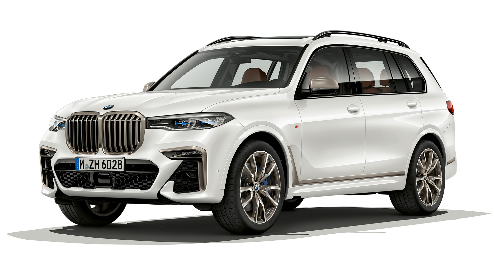 BMW X7 BMW X7 M50d Driekwart vooraanzicht van de BMW X7 als BMW X7 M50d in de studio