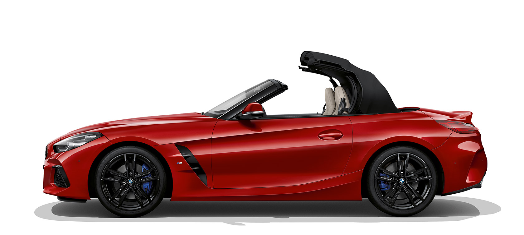 Zijaanzicht van BMW Z4 Roadster Zijaanzicht van BMW Z4 Roadster, kap gaat open.
