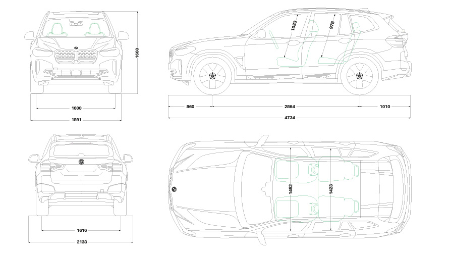 BMW iX3 technische gegevens tekening. BMW iX3 technische gegevens tekening.