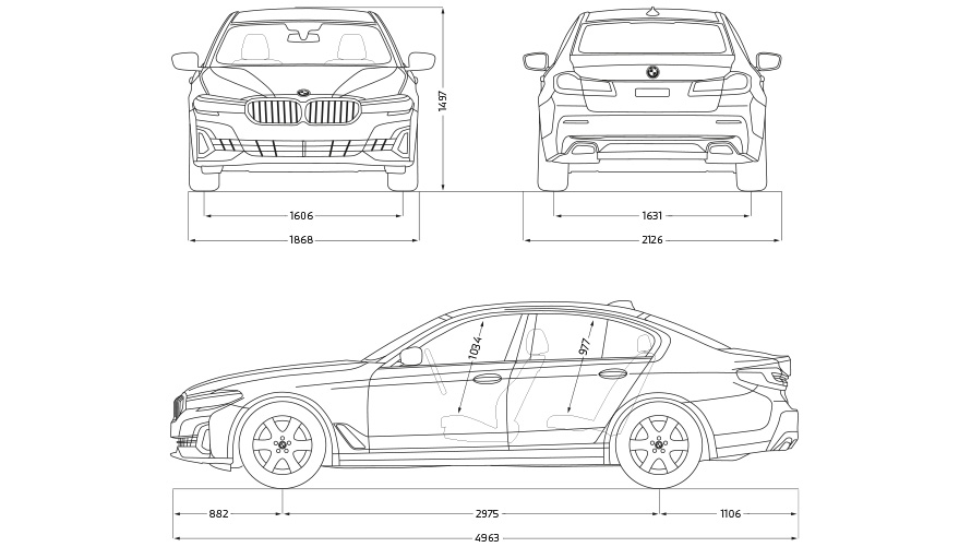 BMW 5 serie sedan technische gegevens tekening. BMW 5 serie sedan technische gegevens tekening.