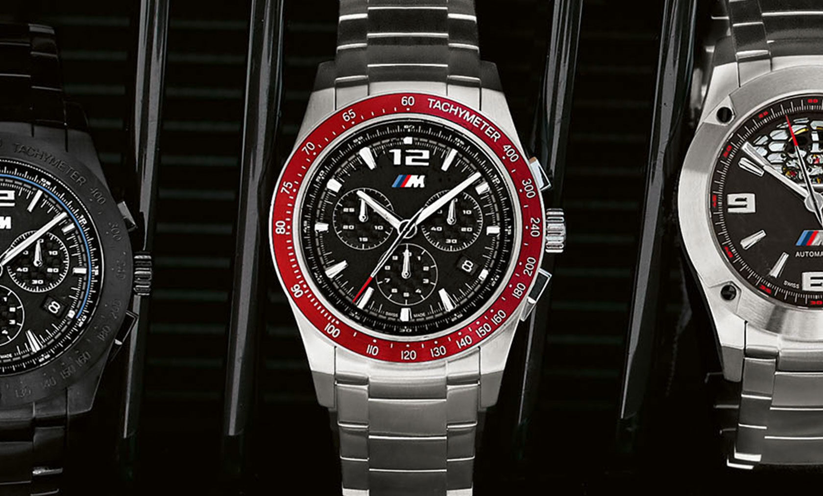 BMW M Chronograaf horloge metalen band. Productfoto van het BMW M Chronograaf horloge met metalen band.