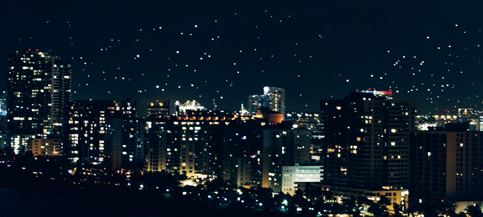 Art Basel Miami Skyline van Miami 's nachts