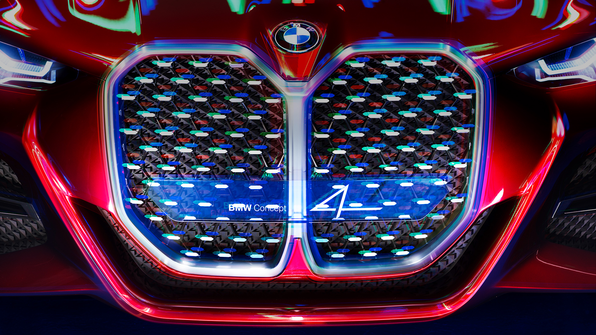 Verticale BMW nierengrille BMW Concept 4 Verticale BMW nierengrille met kristalglas, BMW Concept 4 Forbidden Red