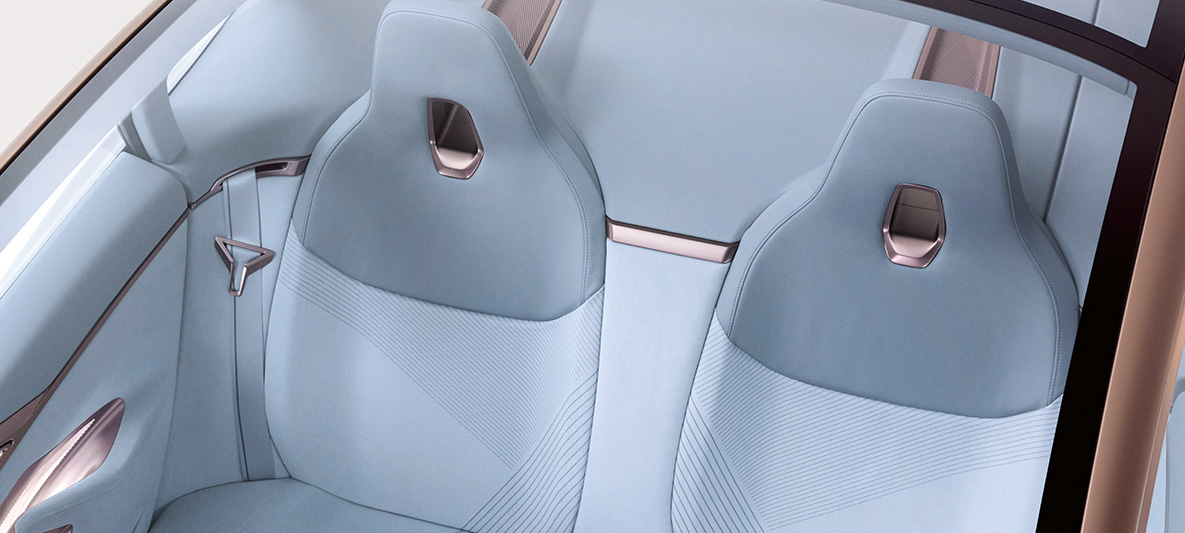 BMW Concept i4 stoelen stof-leder combinatie BMW Concept i4 stoelen stof-leder combinatie