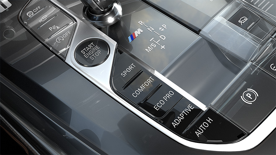 BMW Driving Experience Control Close-up van de BMW Driving Experience Control met de ECO PRO Modus in de BMW X5.
