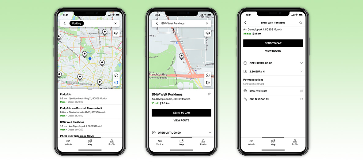 My BMW app ritten plannen en naar de auto sturen – scherm smartphone My BMW App ritten plannen en naar de auto sturen – scherm smartphone