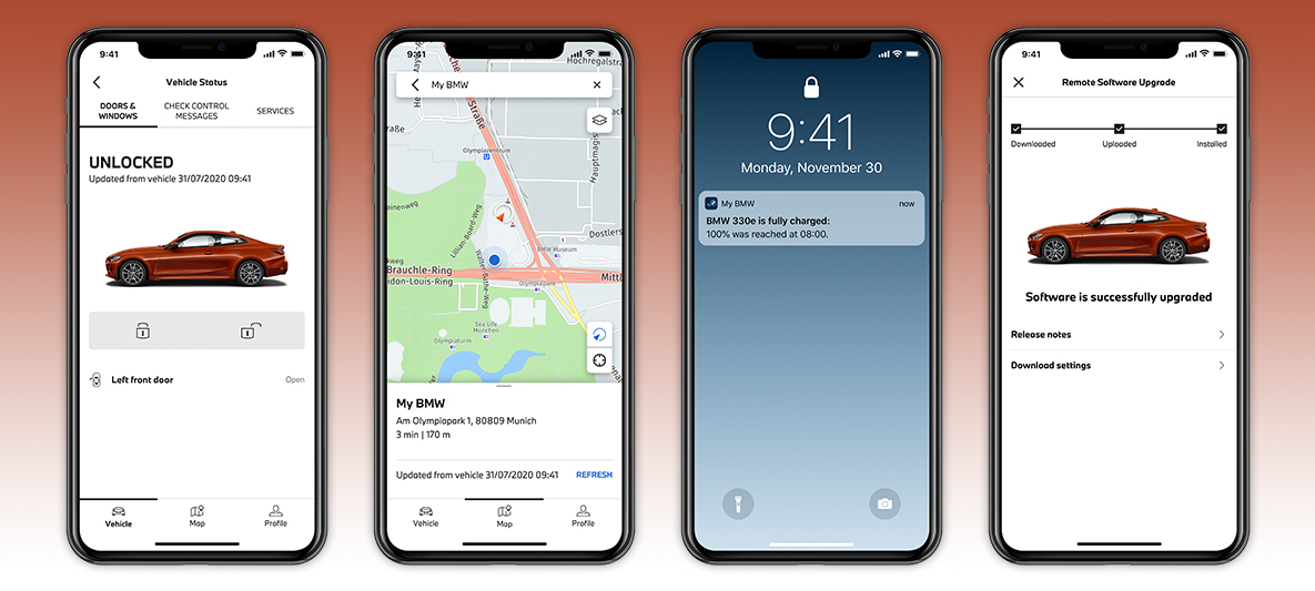 My BMW app status van auto checken – scherm smartphone My BMW App status van auto checken – scherm smartphone
